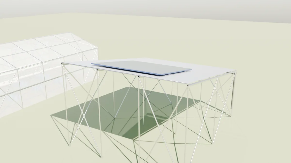 Render of the pergola with solar panels