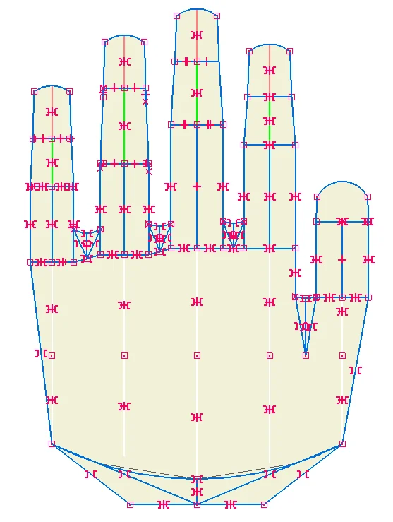 Sketch of the hand with rounded shapes
